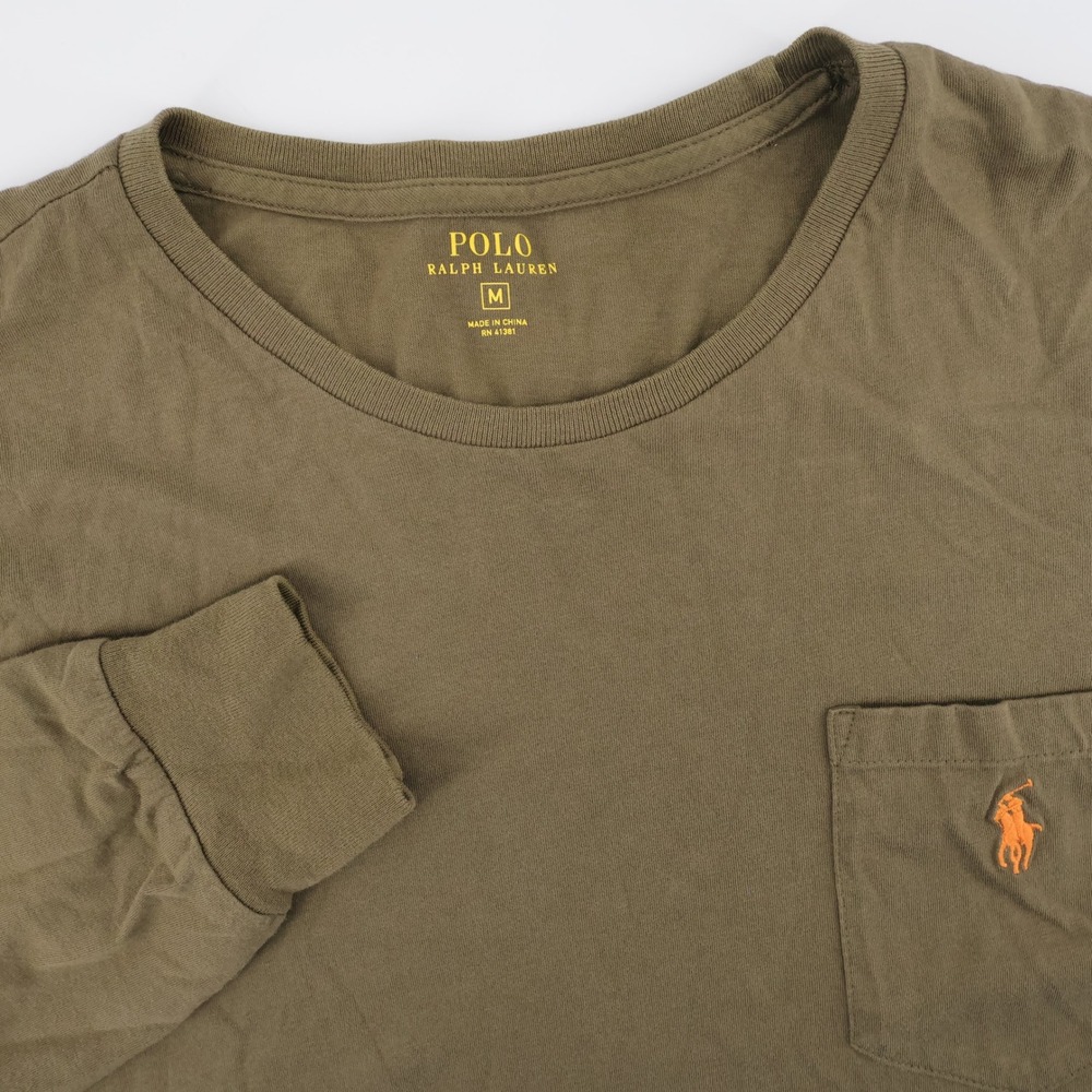 Polo Ralph Lauren Pocket Crewneck T-Shirt Olive Long Sleeve Mens Medium